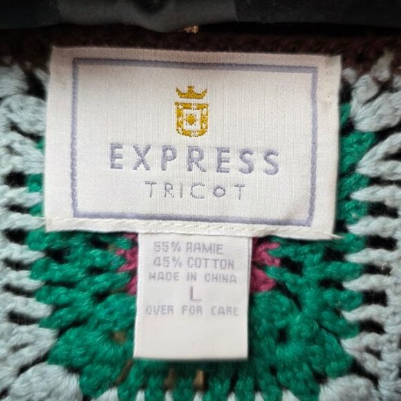 Vintage 90s Express Tricot Granny Square Crochet Sweater L - Picture 8 of 9